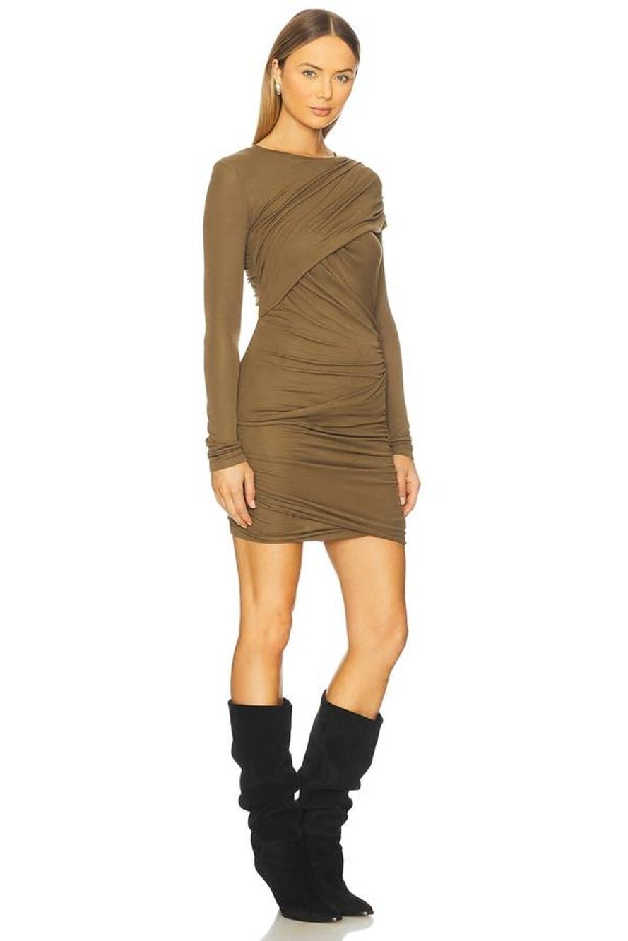 Isabel Marant Denise Shirred Mini Dress in Khaki 34 US 2